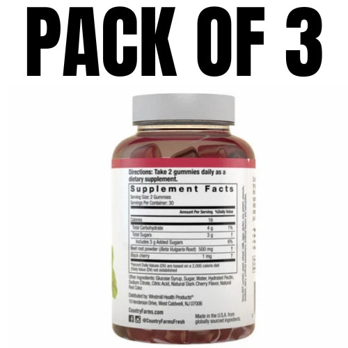 Bountiful Beets Gummies by Country Farms – 60 Count (Pack of 3)
