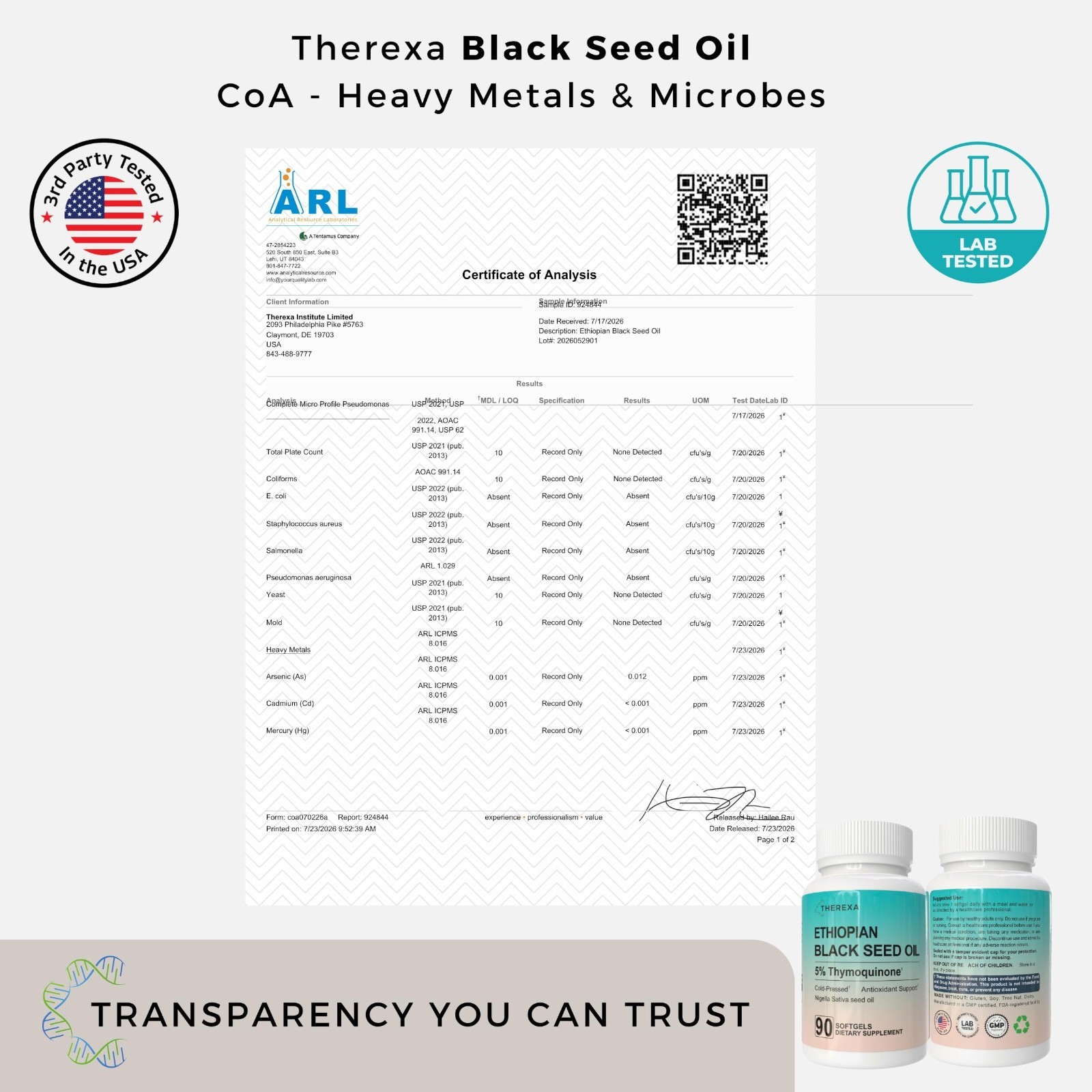 Pure Cold Pressed Black Seed Oil Softgels – 5% Thymoquinone, 500mg, 90 Count