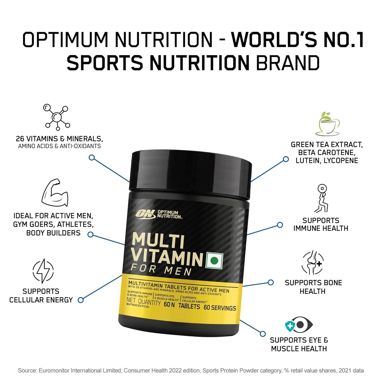 Optimum Nutrition Multivitamin & Zinc Magnesium Aspartate for Men – 60 Capsules