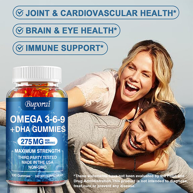 Omega 3 6 9 + DHA Gummies – Joint & Cardiovascular Health, Brain & Eye Health