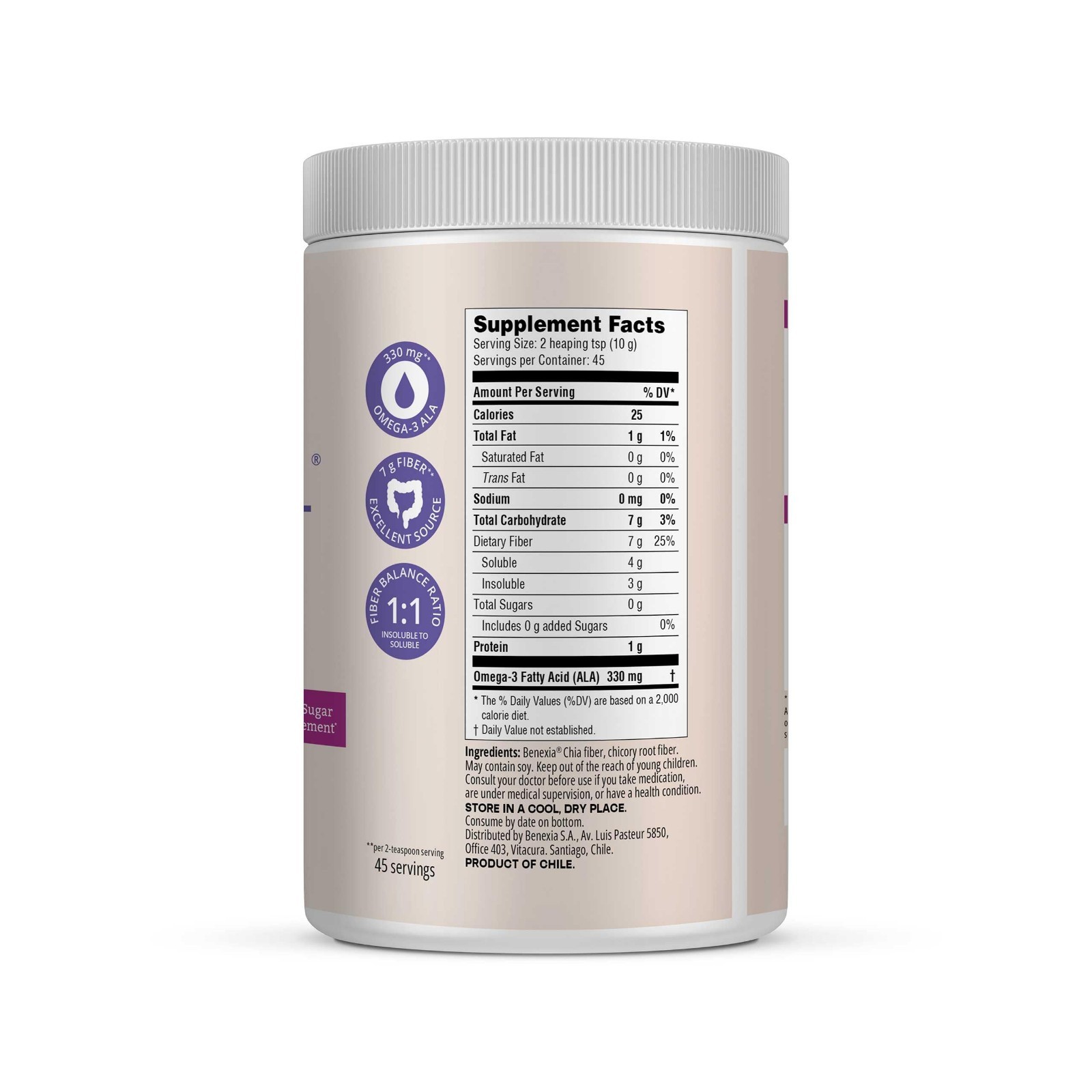 Prebiotic Chia Fiber Powder & Inulin, Unflavored, 45 Servings, Vegan, Non-GMO, D