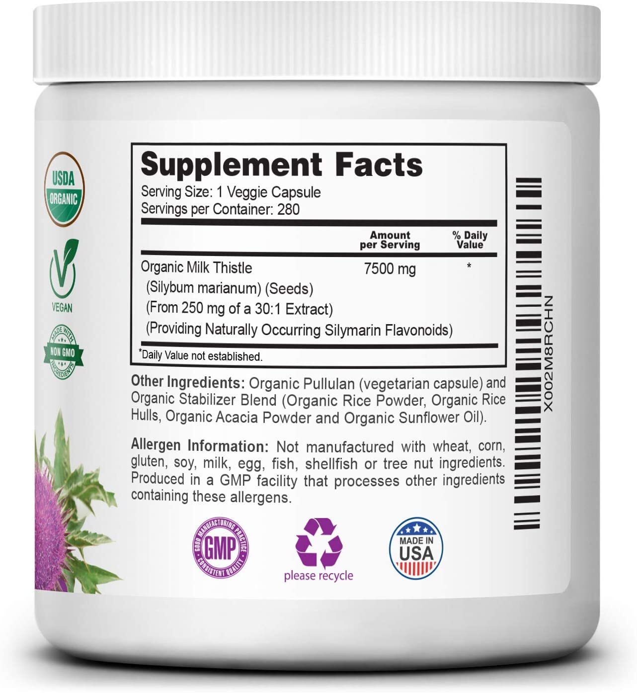 Organic Discounters USDA Organic Milk Thistle Extract Capsules, 280 Count, 7500