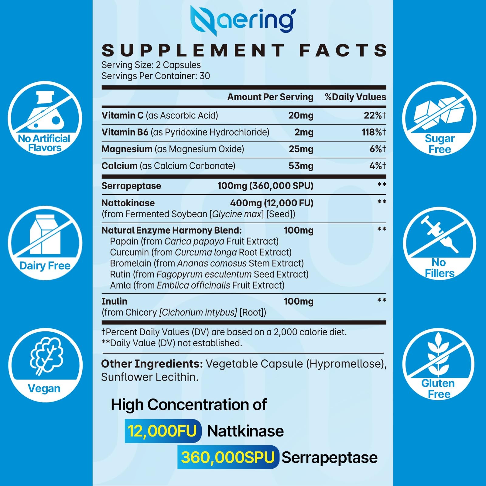 Liposomal Nattokinase 12,000 FU Serrapeptase 360,000 SPU Enzyme Supplement