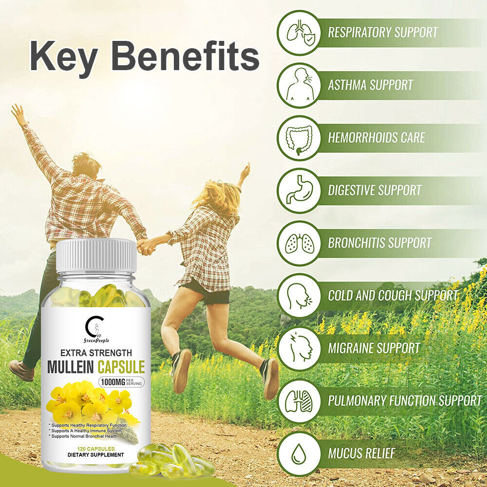 Mullein Leaf Capsules For Lung Cleansing & Detox Herbal Dietary Supplement 120pc