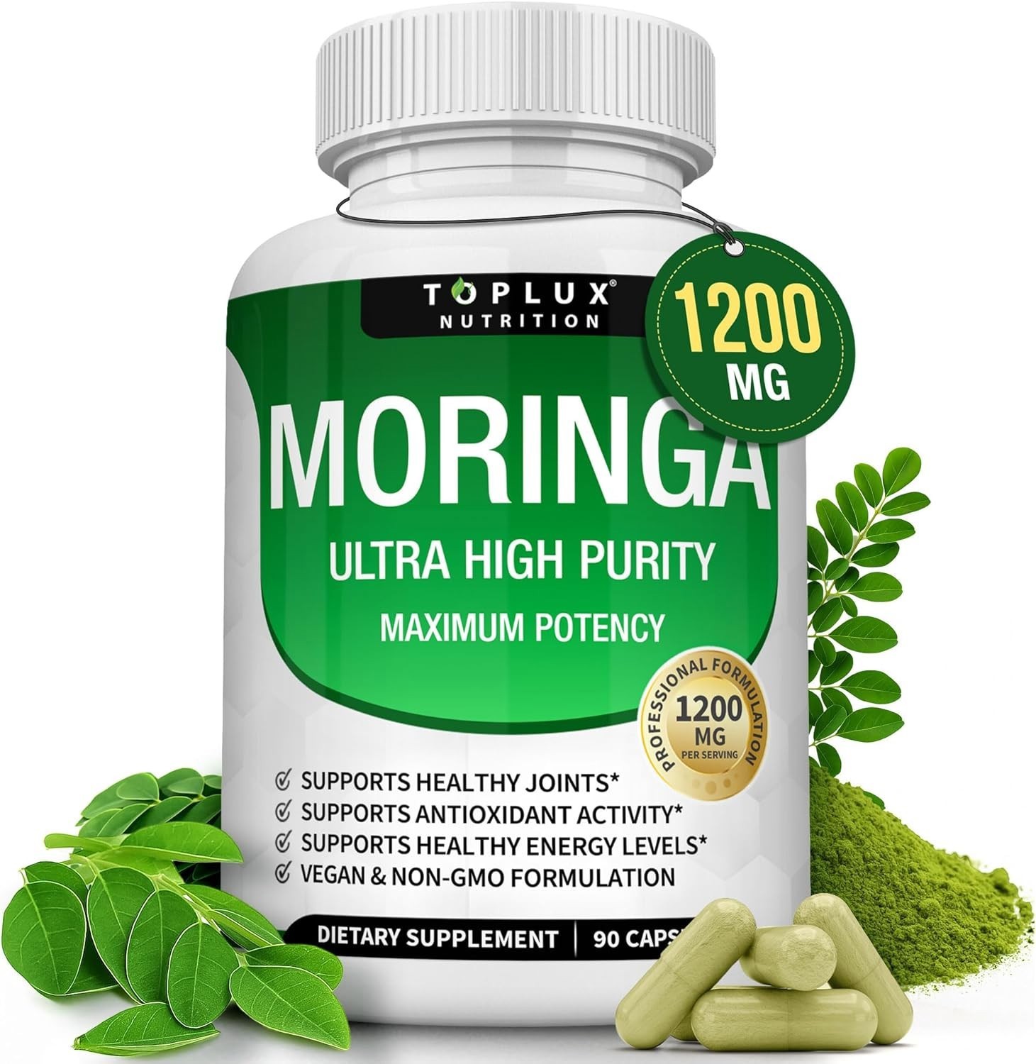 Toplux Moringa Capsules 1200mg – Pure Moringa Powder High Potency Leaf Extract