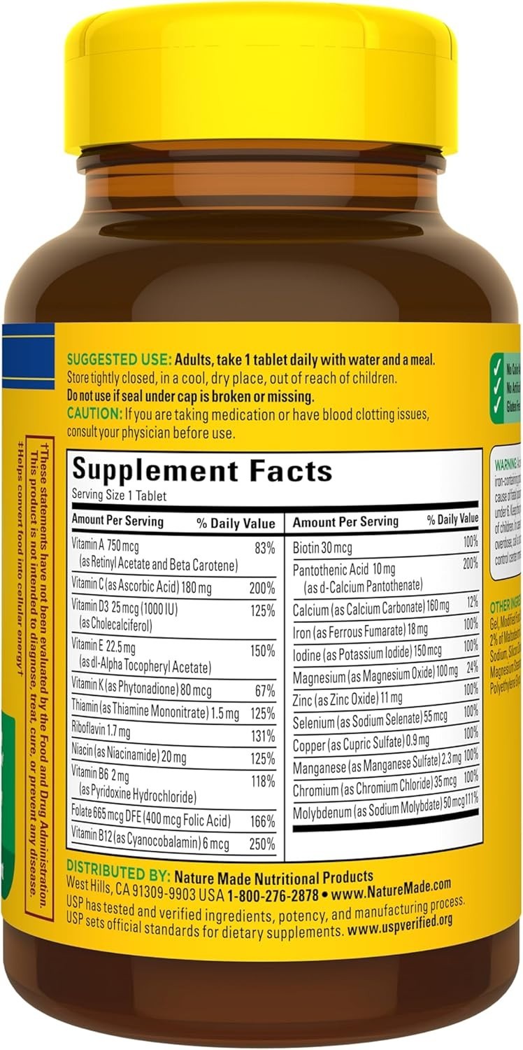 Nature Made Multivitamin Tablets with Iron, Multivitamin for Women and Men for D