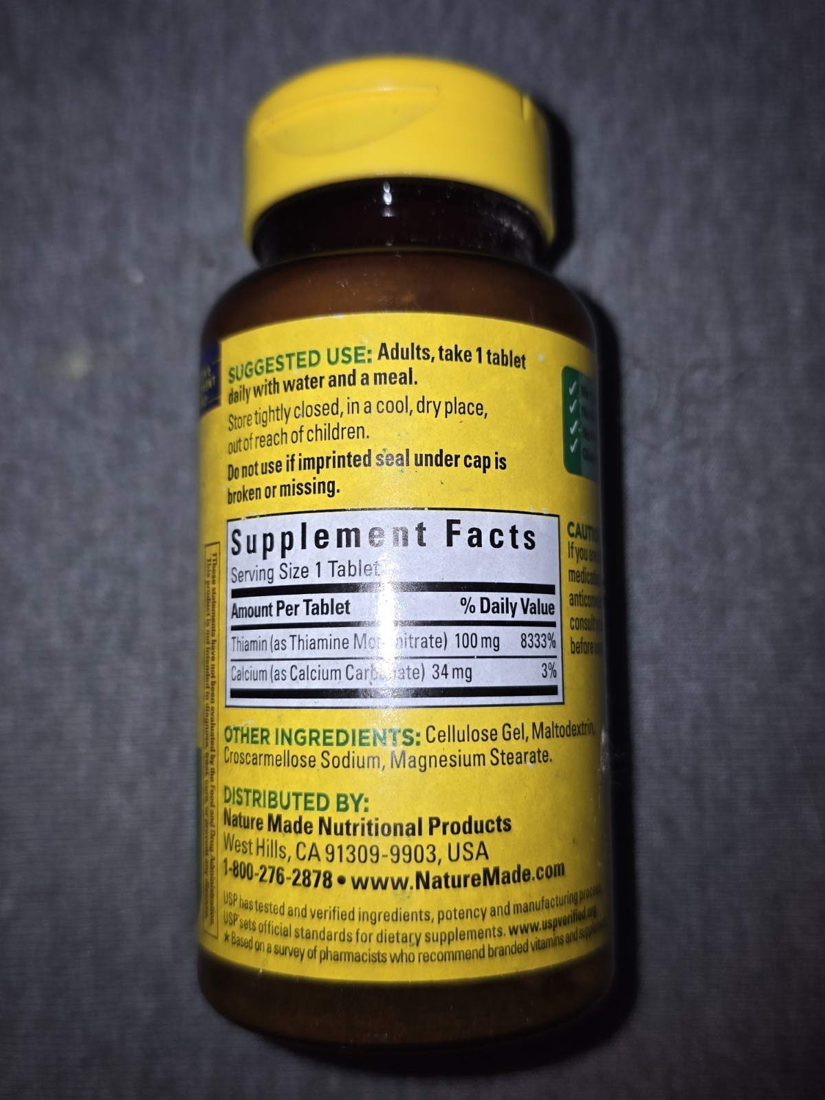 Vitamin B1 100 mg Dietary Supplement for Energy Metabolism Support 100 Tablet…