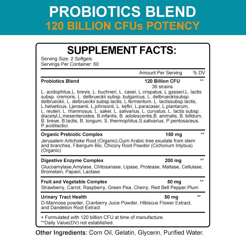 240 Capsules Prebiotics 120 Billion CFU Capsules Digestive Enzymes Suupplement