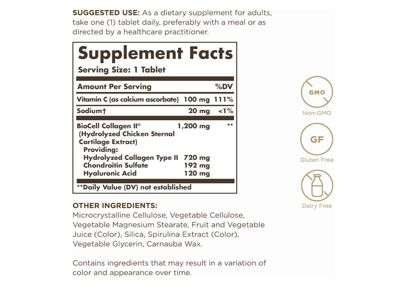 SOLGAR Collagen Hyaluronic Acid Complex 30 Tablets Exp 05/2027