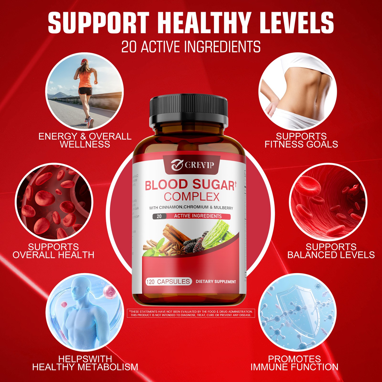 Blood Sugar Complex 120pcs – Promotes Heart and Cardiovascular Health,Metabolism