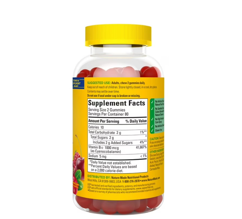 2 PACK Energy B12 1000 Mcg Gummies, Dietary Supplement, 160 Count