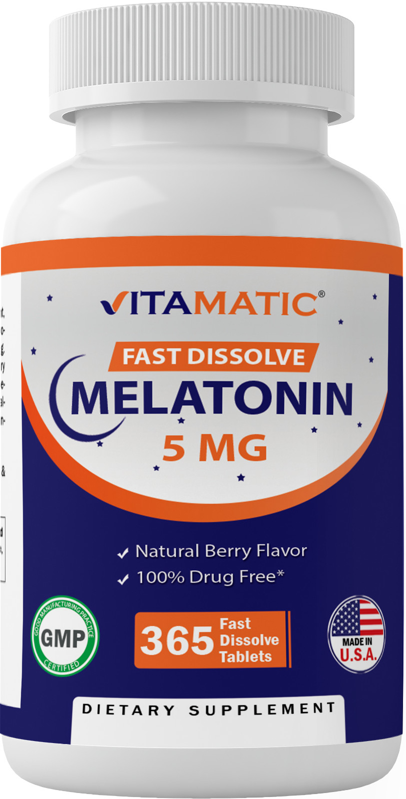Vitamatic Melatonin 5mg Tablets | Natural Berry Flavor – 365 Tablets