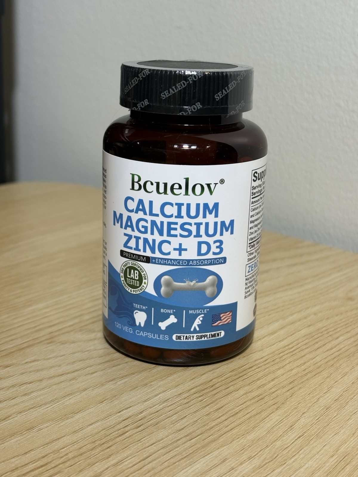 Bcuellov Calcium Magnesium Zinc + D3 120 Veg Capsules Bone Muscle Teeth New