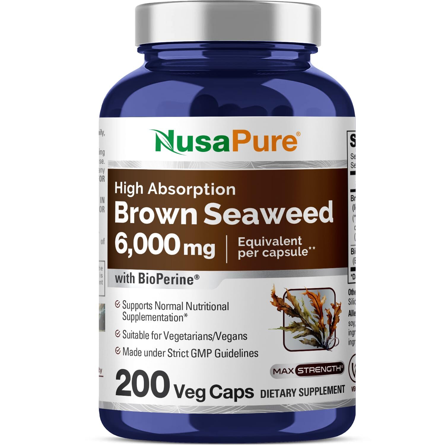 NusaPure Brown Seaweed Extract 6000 mg – 200 Veggie Capsules – Fucoxanthin Ve…