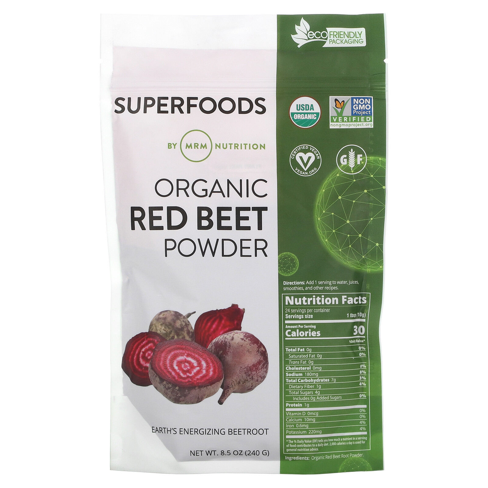 MRM Organic Red Beet Powder 8 5 oz 240 g EcoFriendly, Gluten-Free, Non-GMO,