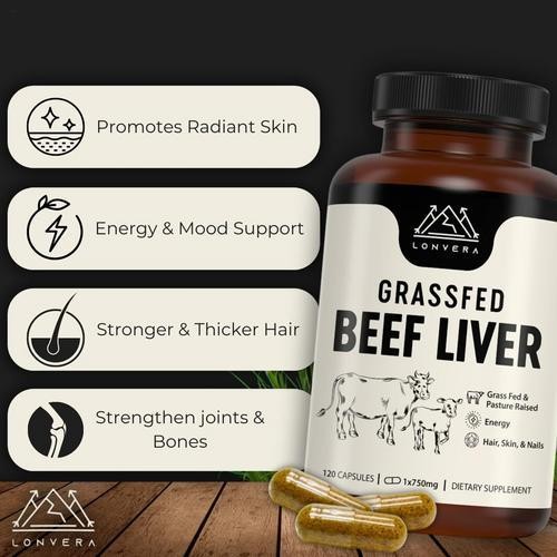 Quality Grass Fed Beef Liver Capsules Dessicated Liver Supplement 120 Tablets