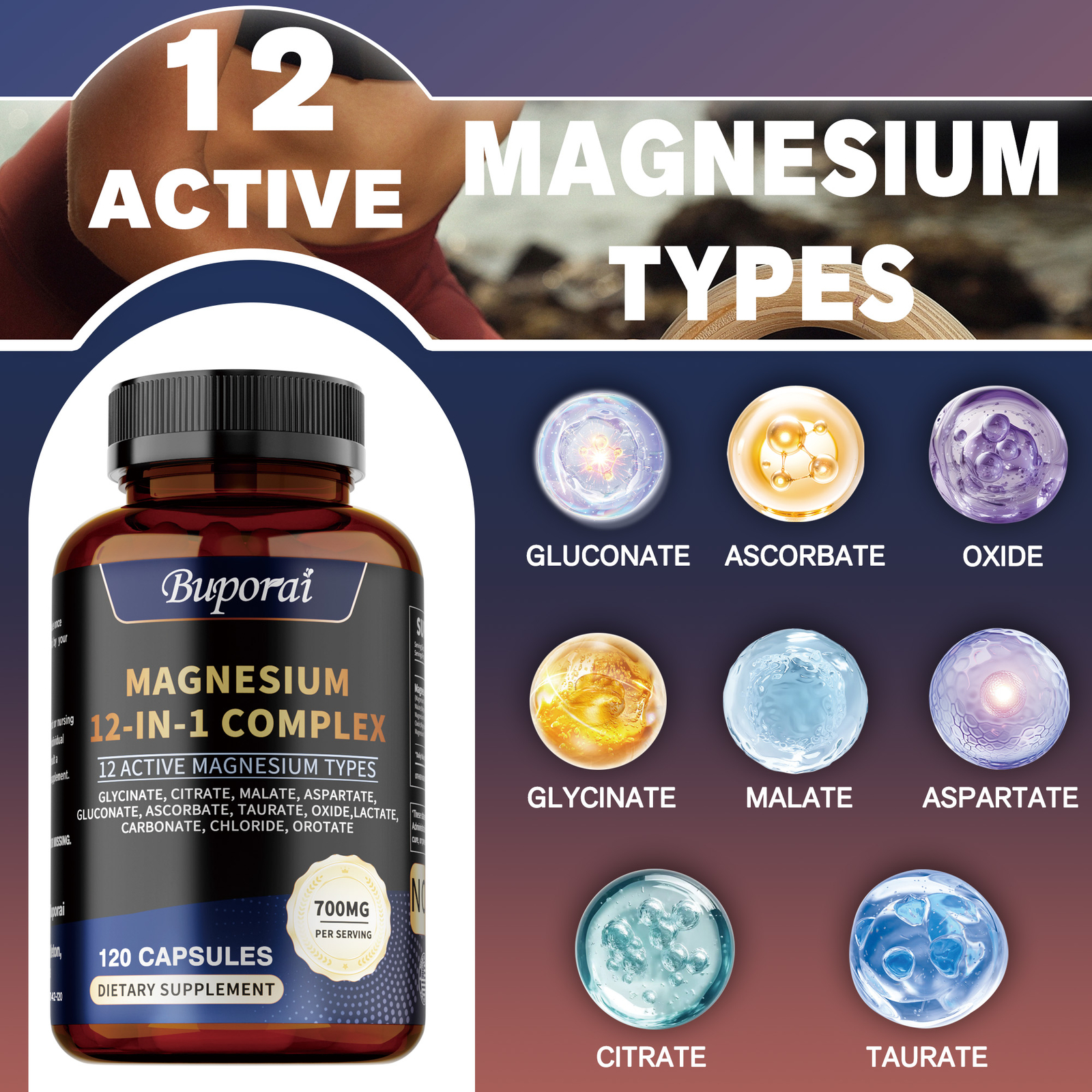 Magnesium 12 in 1 Complex – Magnesium Glycinate, Citrate, Malate, L-Threonate
