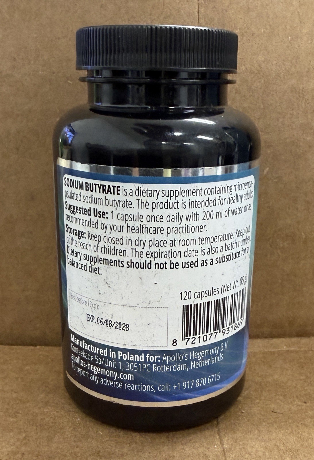 Sodium Butyrate High Dose 580 mg/120 Vegan Capsules Each/ Exp 06/2028