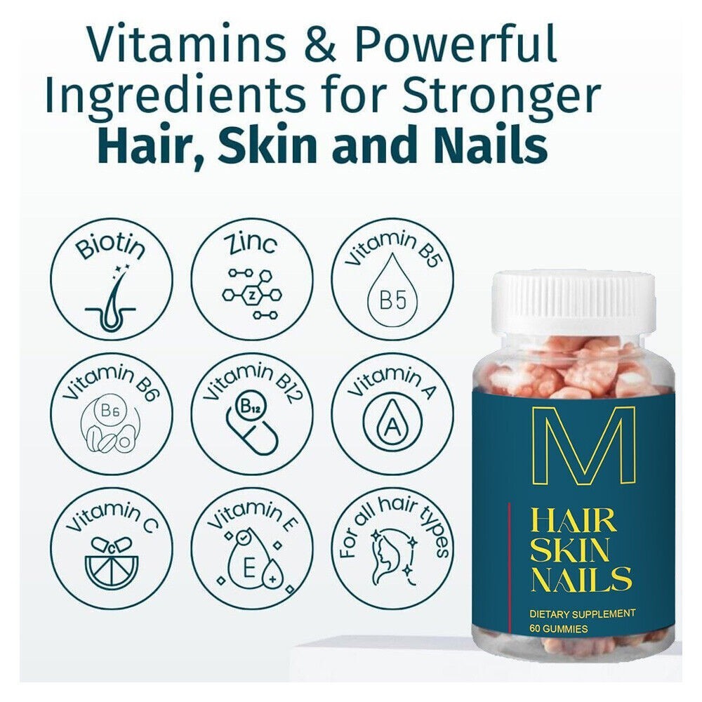 60 Skin Hair and Nails Gummies – Supports Healthy Hair – Vegan Biotin Vitamins