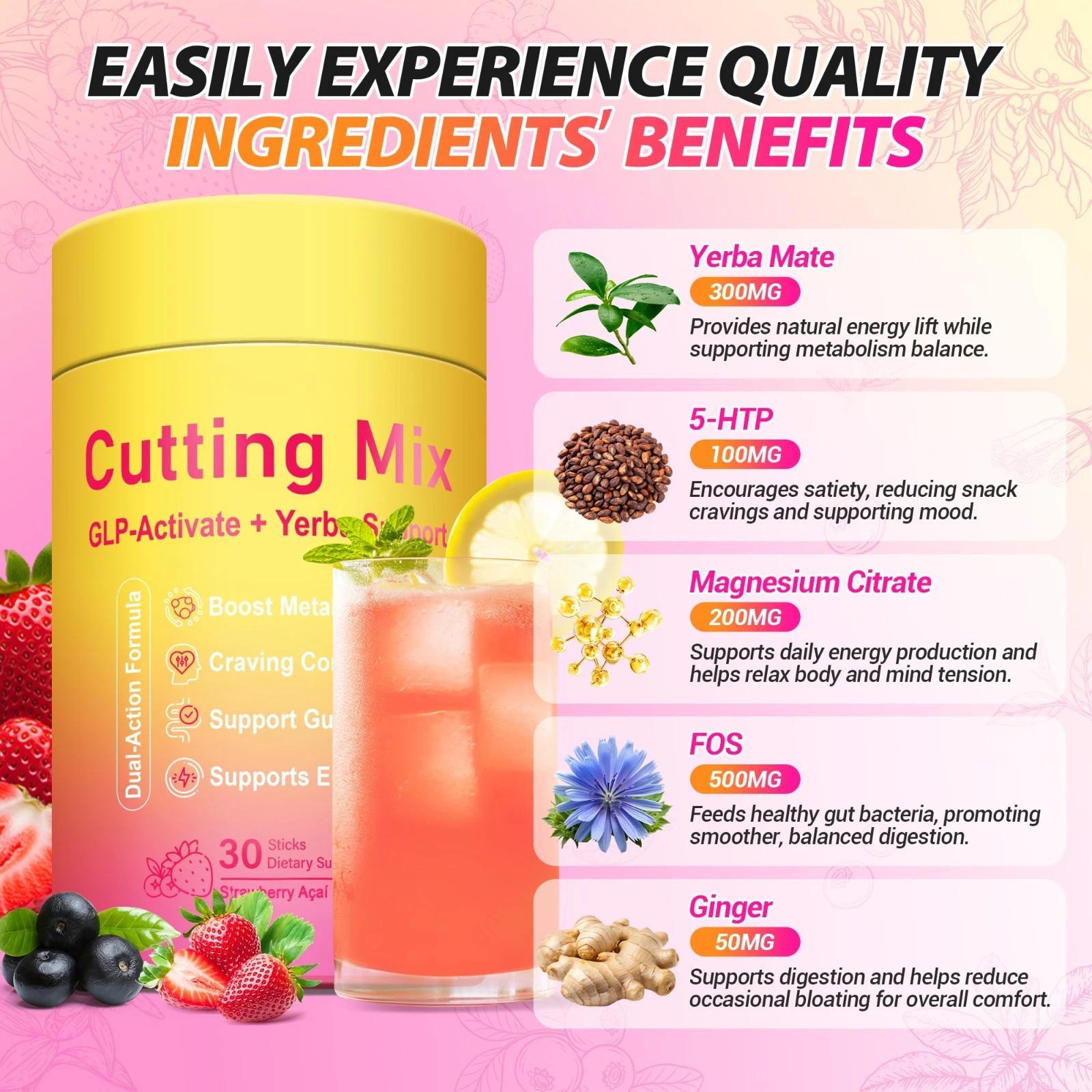 30 Stick Packs LeeFar Cutting Drink Mix – Berberine, Chromium,5-HTP, Yerba Mate