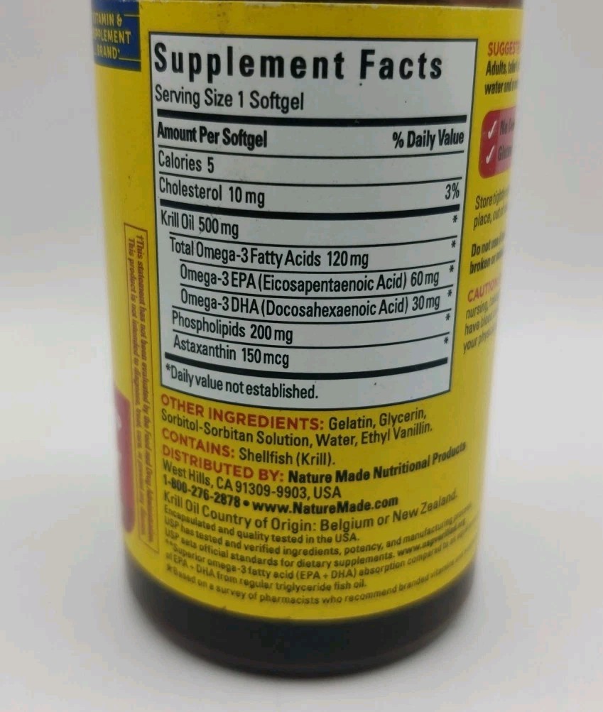 Nature Made Krill Oil with Astaxanthin 500 mg Omega-3 30 Softgels EXP 6/2027