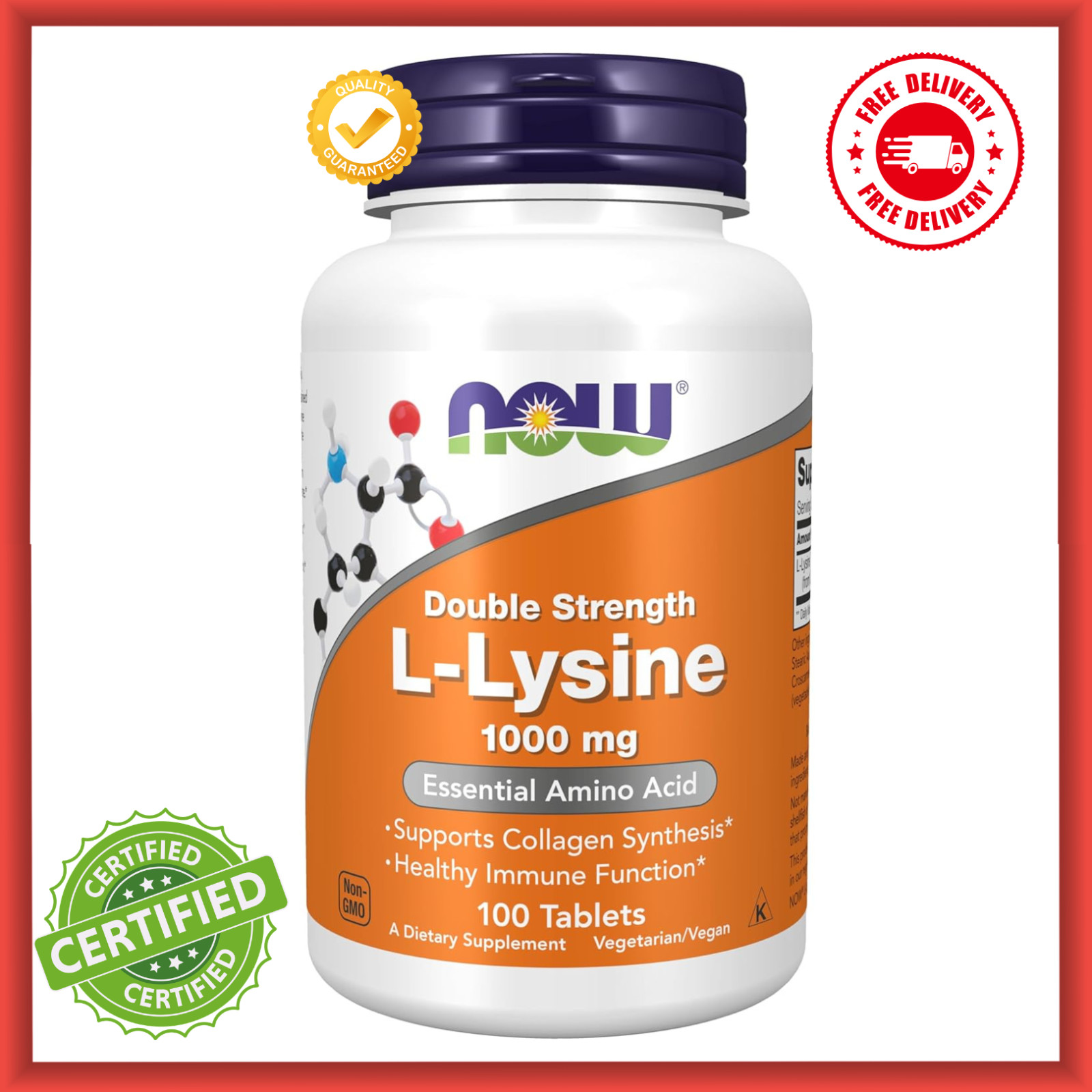 Supplements, (L-Lysine Hydrochloride) 1,000 Mg, Double Strength, Amino Acid, 100