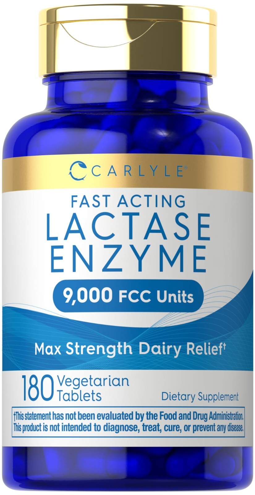 Max Strength Lactase Enzyme Tablets 9000 FCC | 180 Pills | Fast Acting Dairy Rel