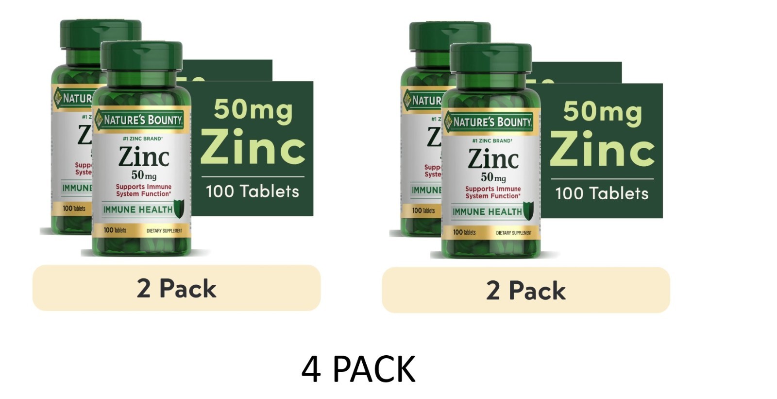 2 PACK Nature’s Bounty Zinc Supports Immune Health 50mg 100 ct Caplets, PK OF 2