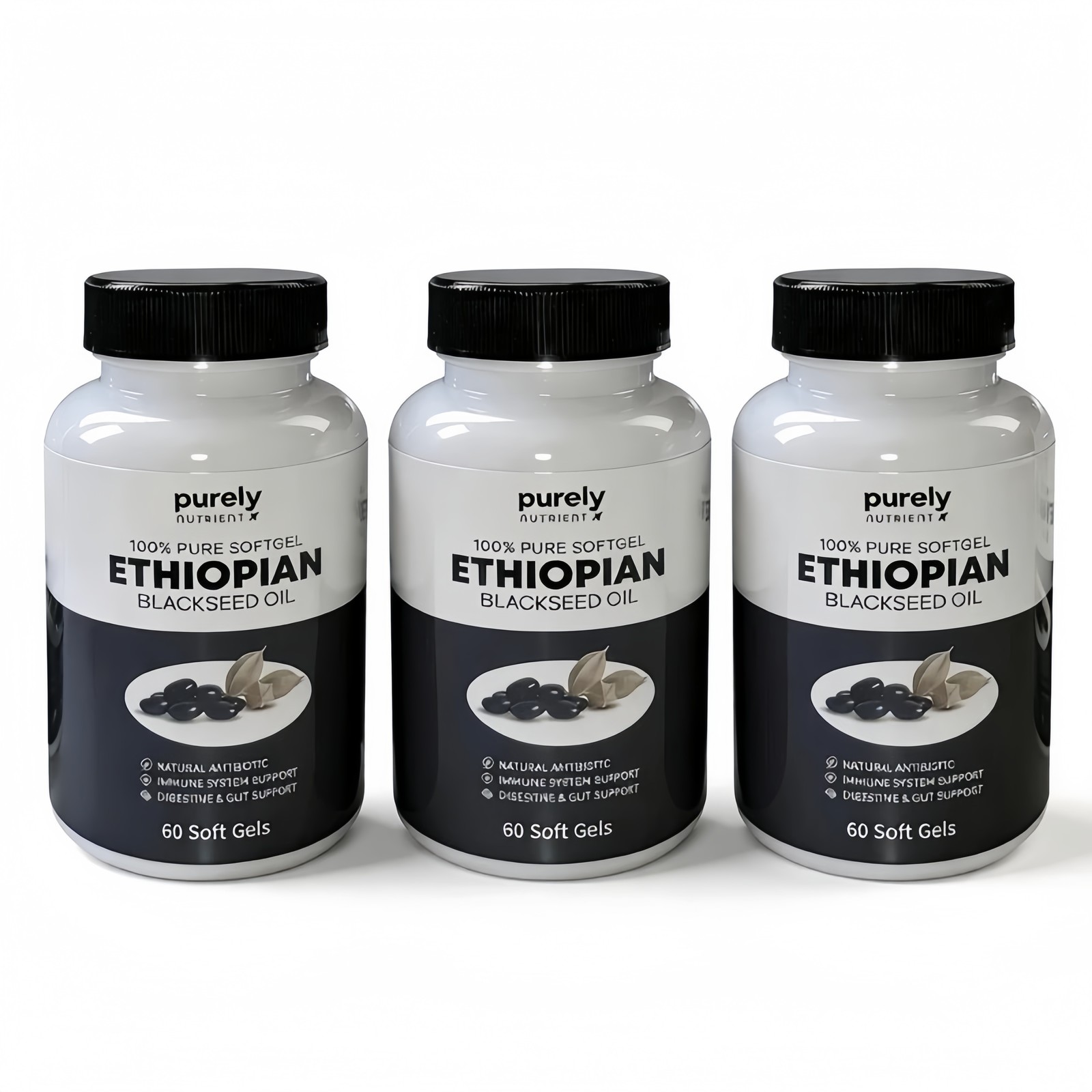 3 PACK Ethiopian Black Seed Oil Softgels 100% Pure Natural,BRAND NEW SEAL