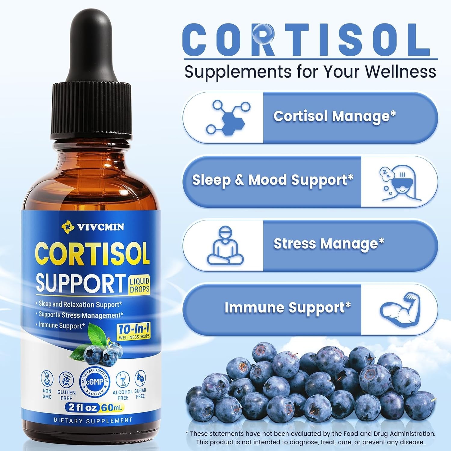 10-in-1 Cortisol Reducer with Ashwagandha – Mood & Sleep Support Drops, 2 Fl Oz
