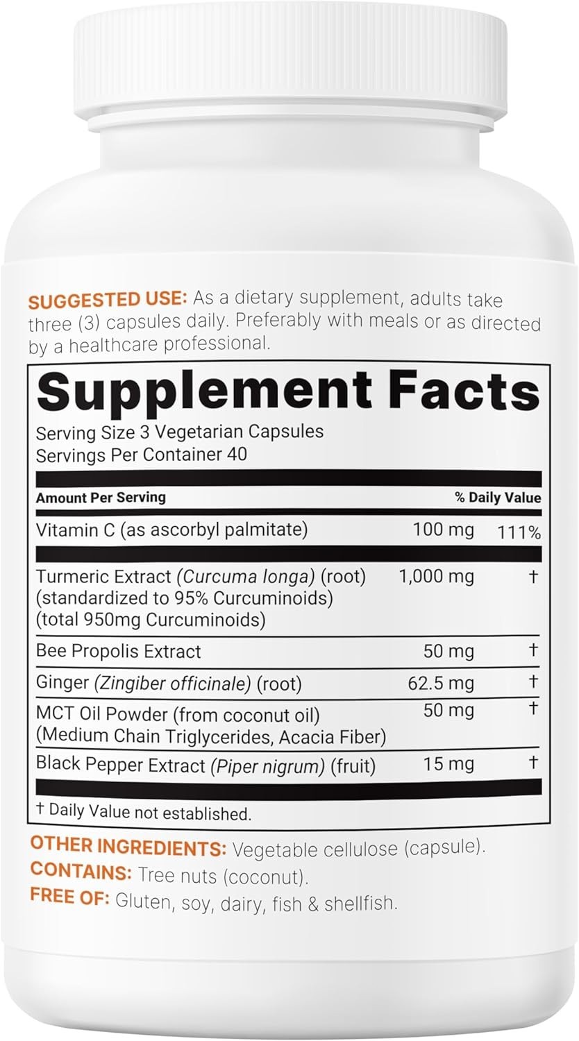 Black Curcuminoids 6-in-1|95% 1000mg with Curcumin Pepper,120 Caps Pure Turmeric