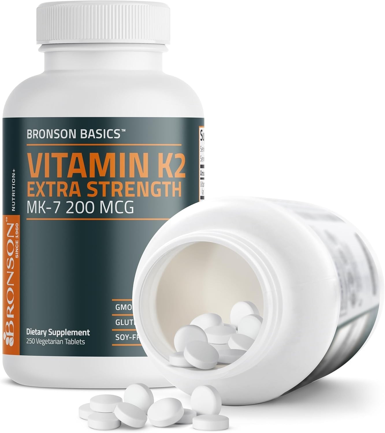 Bronson Vitamin K2 MK-7 200mcg Extra Strength, 250 250 Count (Pack of 1)