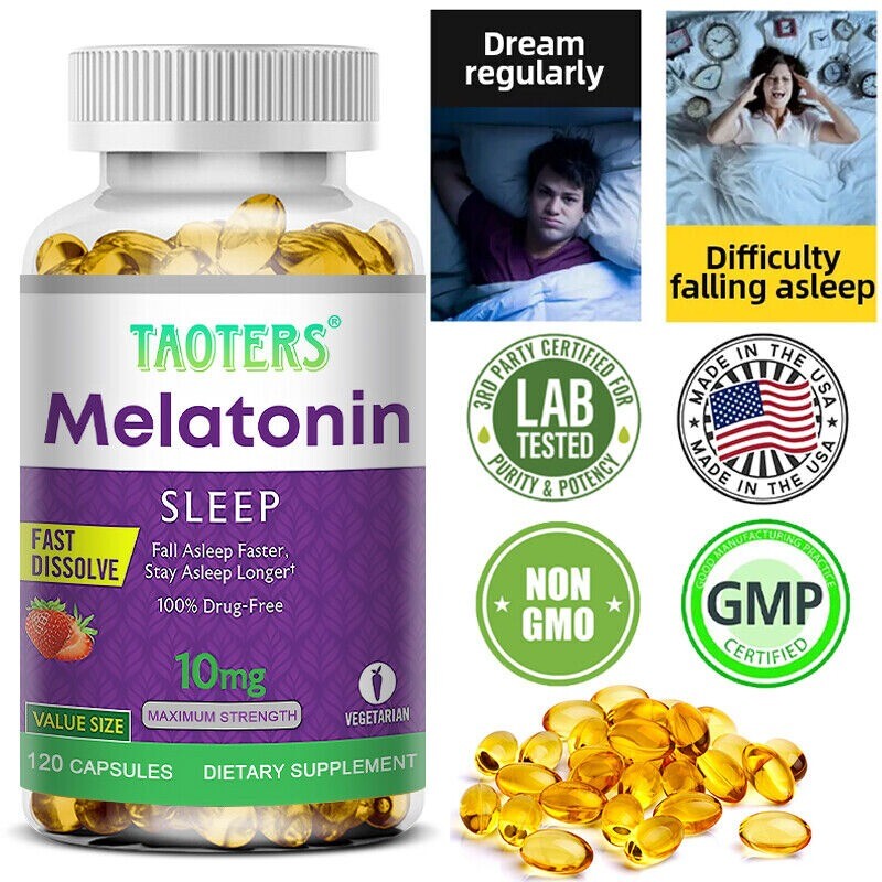 Melatonin 10 Mg, 30/60/120 Capsules – 10 Mg Per Serving, Non-GMO, Free Shipping