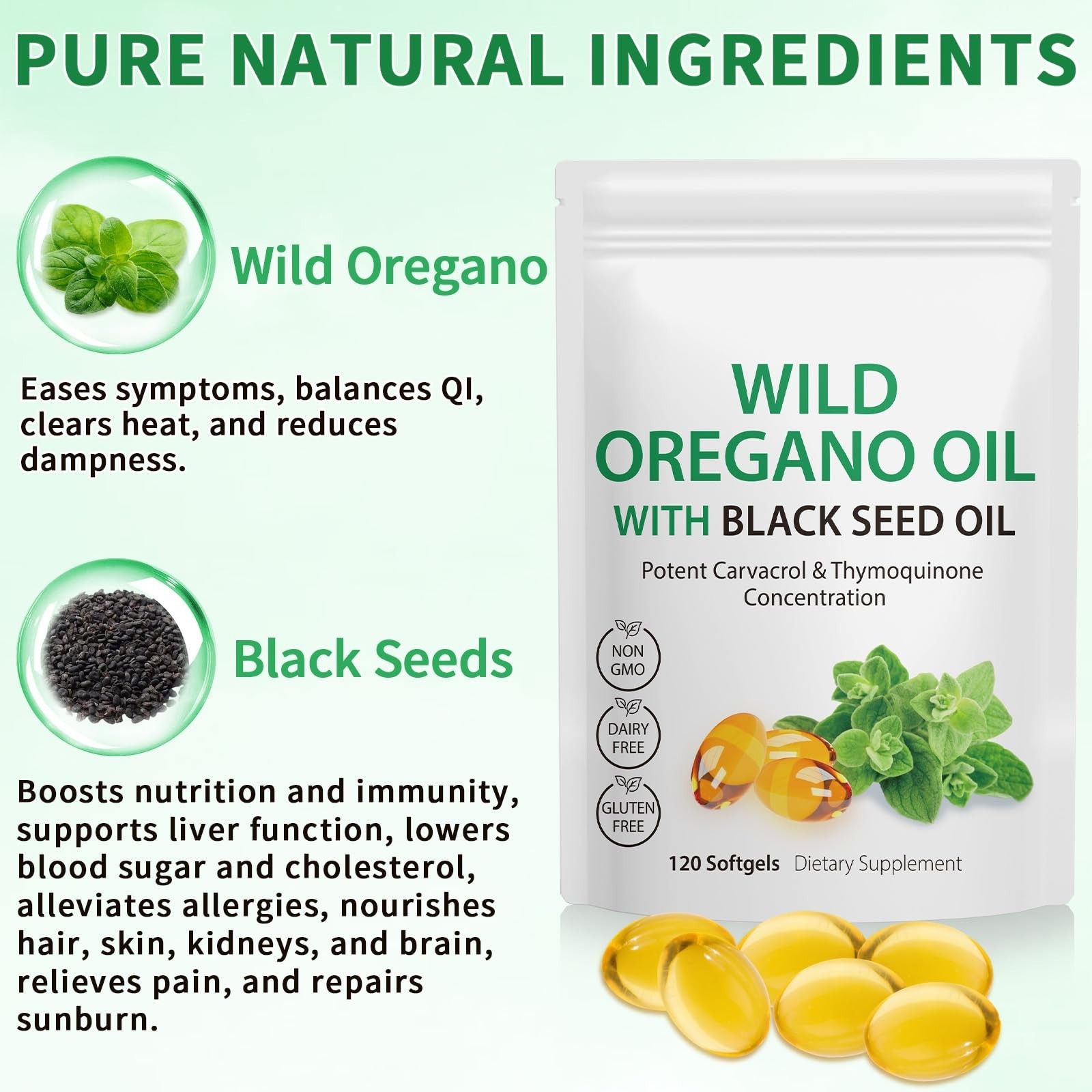 Organic Oil of Oregano & Black Seed Oil Capsules 6000mg – Antioxidant, Gluten Fr
