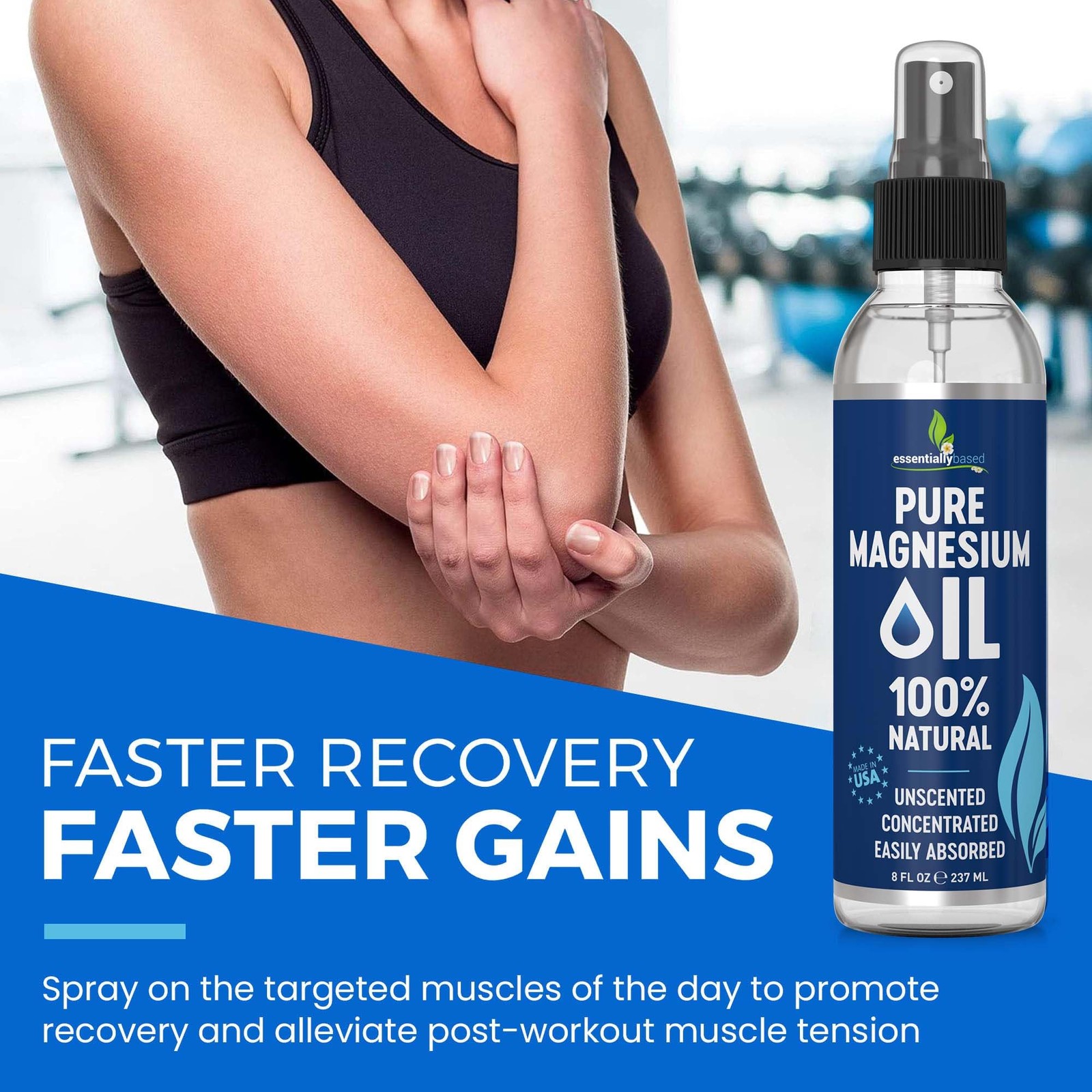 Pure Magnesium Oil Spray 8oz – Topical 8 Ounce (Pack of 1), Clear