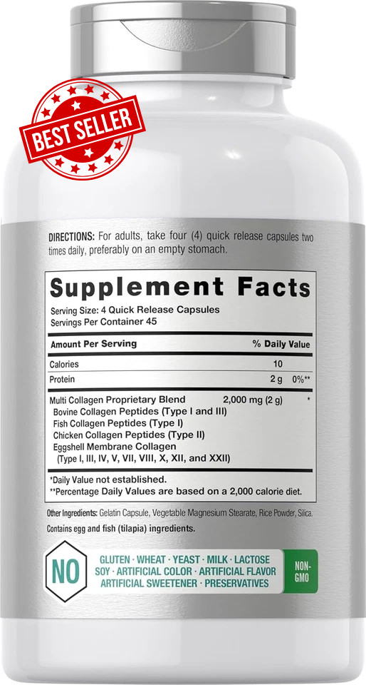 Multi Collagen Protein 2000mg | 180 Capsules | Type I, II, III, V, X | Horbaach