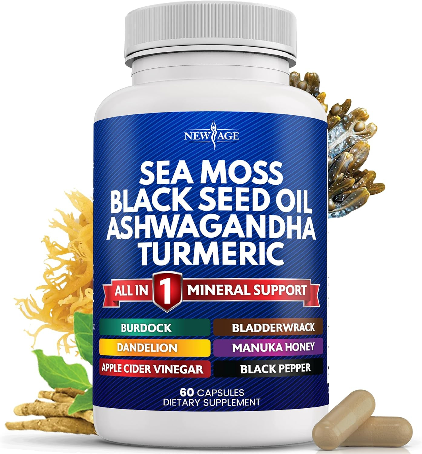 Silica Sea Moss 3000Mg Black Seed Oil 2000Mg Ashwagandha 1000Mg Turmeric 1000Mg