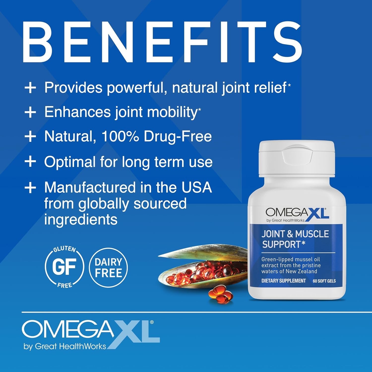 OmegaXL Joint Support Supplement Green Lipped Mussel Oil Softgels 120 Count