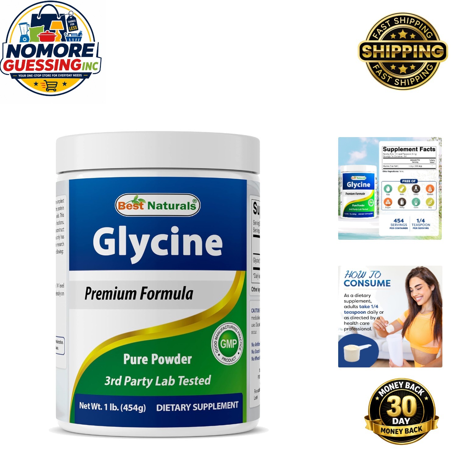 Glycine Powder 1 LB – Pure Relaxation Support & Energy Management, 454 Servings
