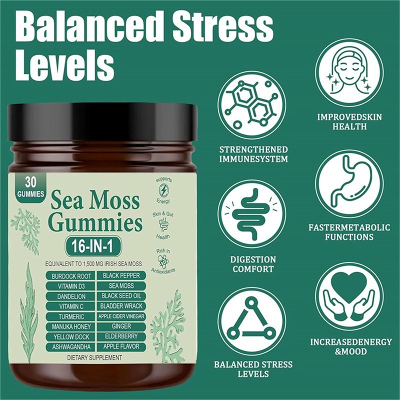 2x 16 in 1 pure Sea Moss Gummy | Irishmoss Extract 6000Mg |Green Apple Flavor