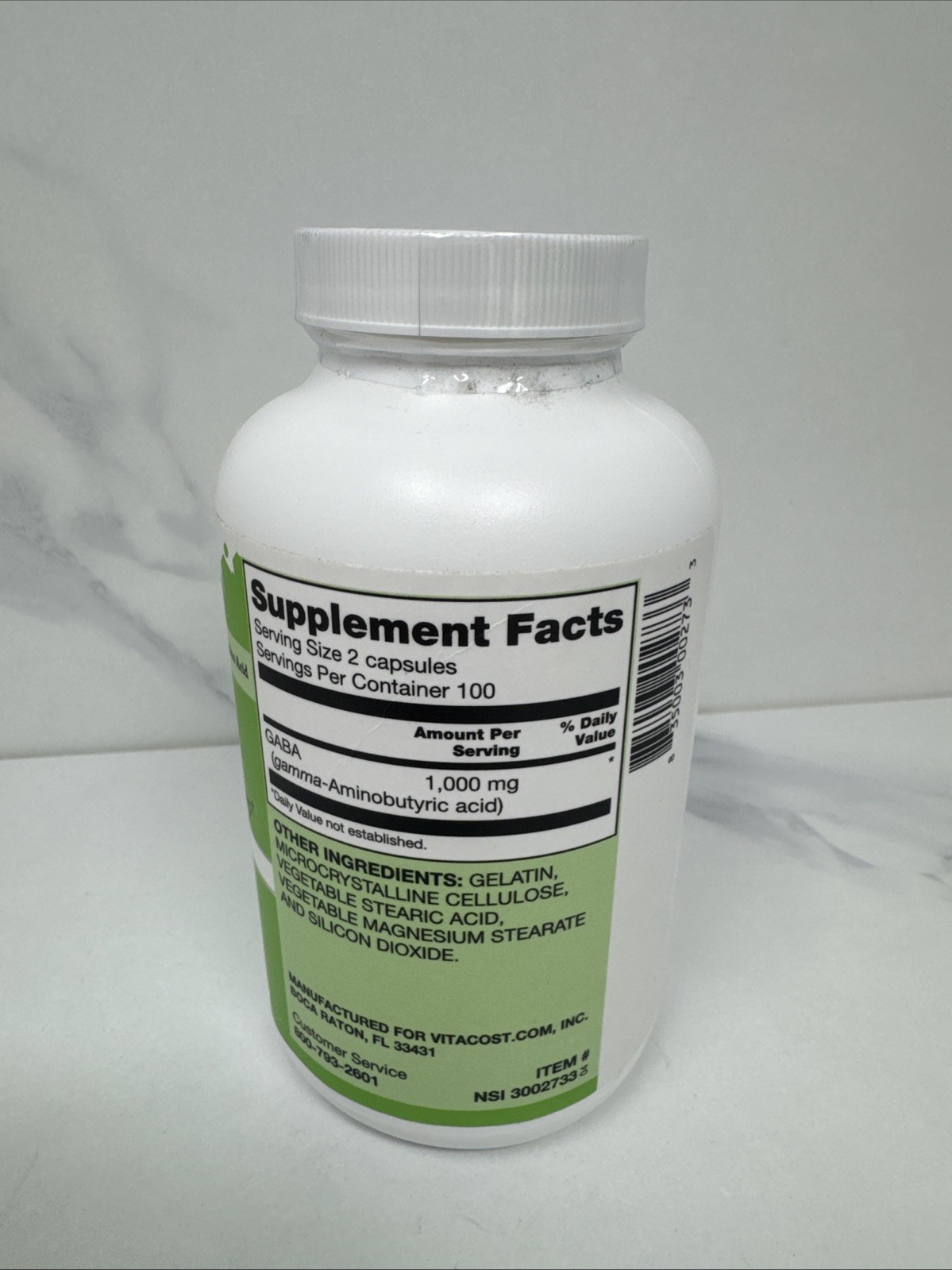 Vitacost GABA Gamma Aminobutyric Acid 1000 mg 200 Capsules Exp 04/2028 Sealed