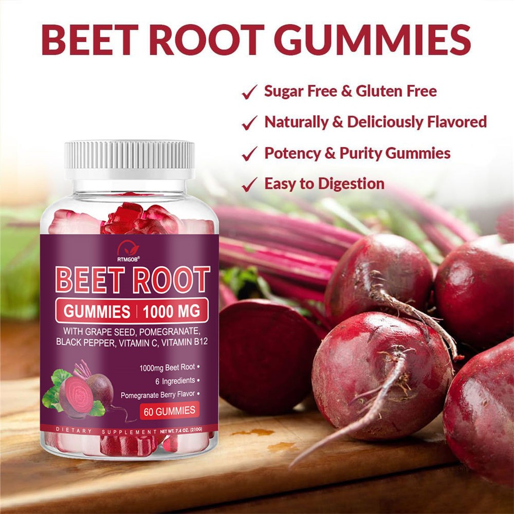 Organic Beet Root 60 Gummies Capsules for Circulation & Natural Energy Boost
