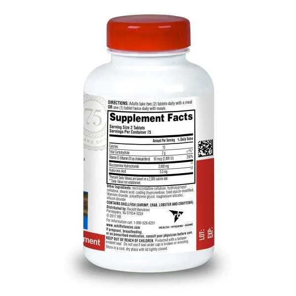 Schiff Glucosamine Tablets with Plus Vitamin D3 and Hyaluronic Acid 150 Ct 2PK
