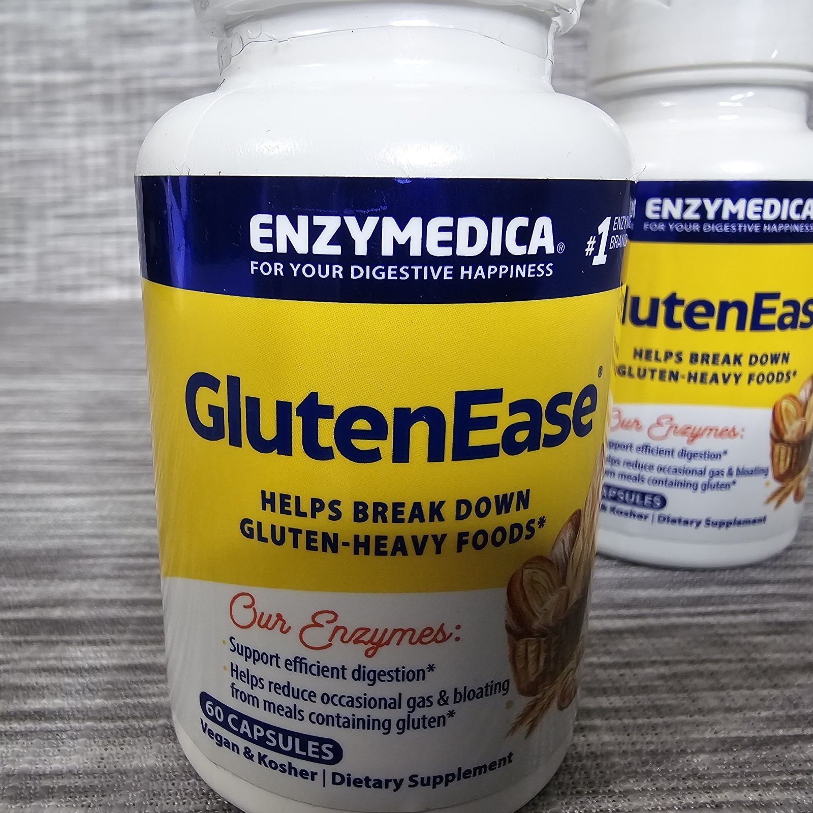 Lot of 2 Enzymedica GlutenEase 60 Capsules Exp 02/27 Gluten Digestive Enzymes