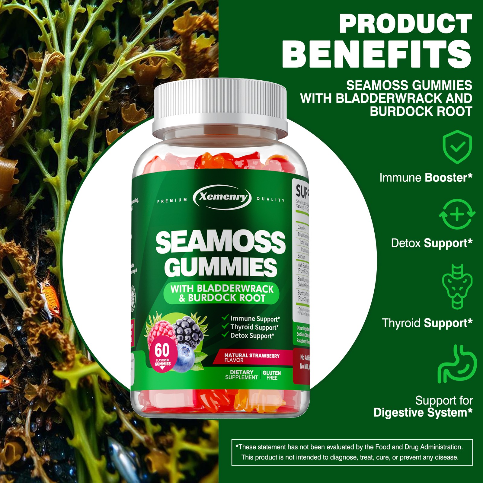 Seamoss Gummies 3000mg – Detox,Thyroid Health, Digestive and Immune Support