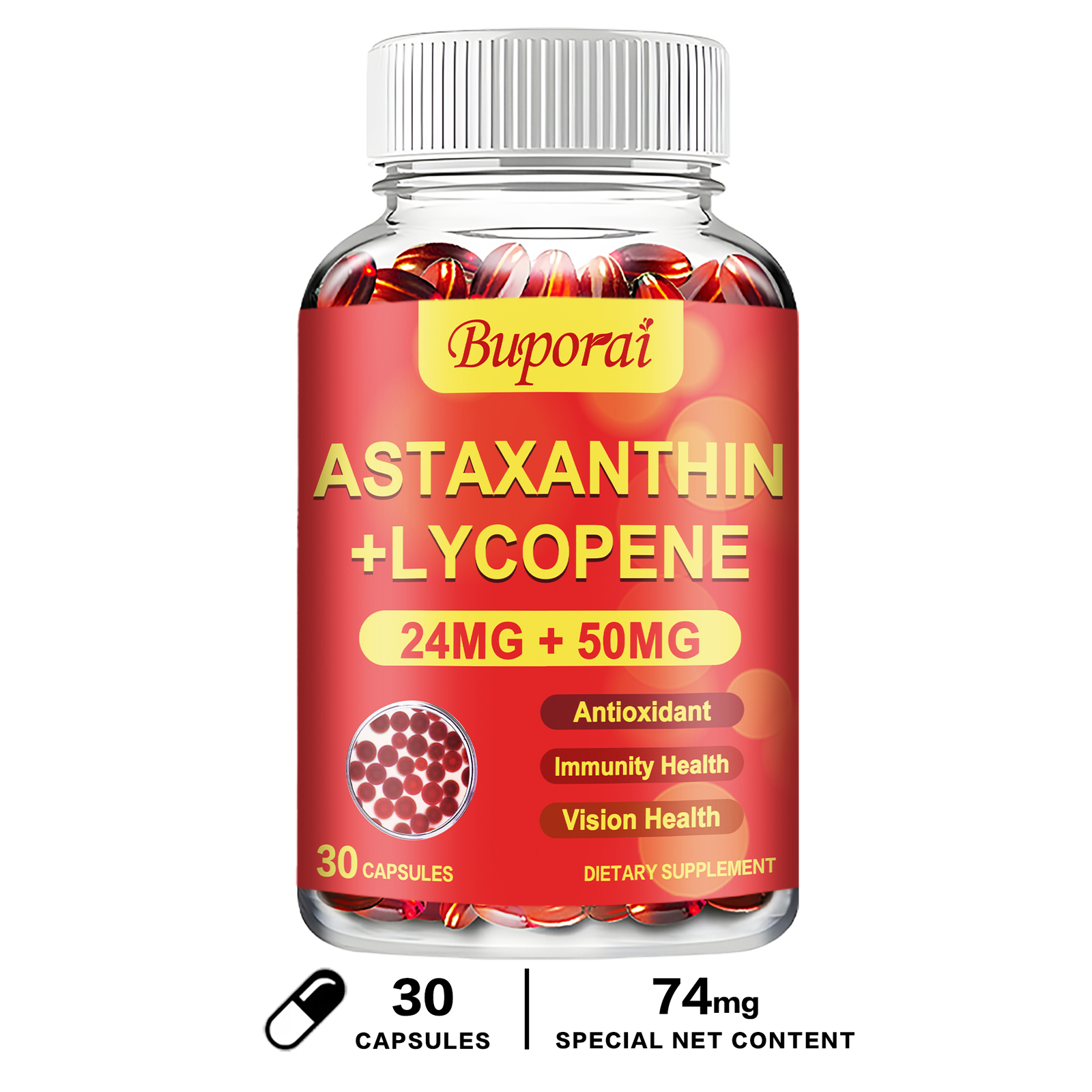 Astaxanthin +Lycopene – Support Eye & Heart Health, Immune Support, Antioxidant