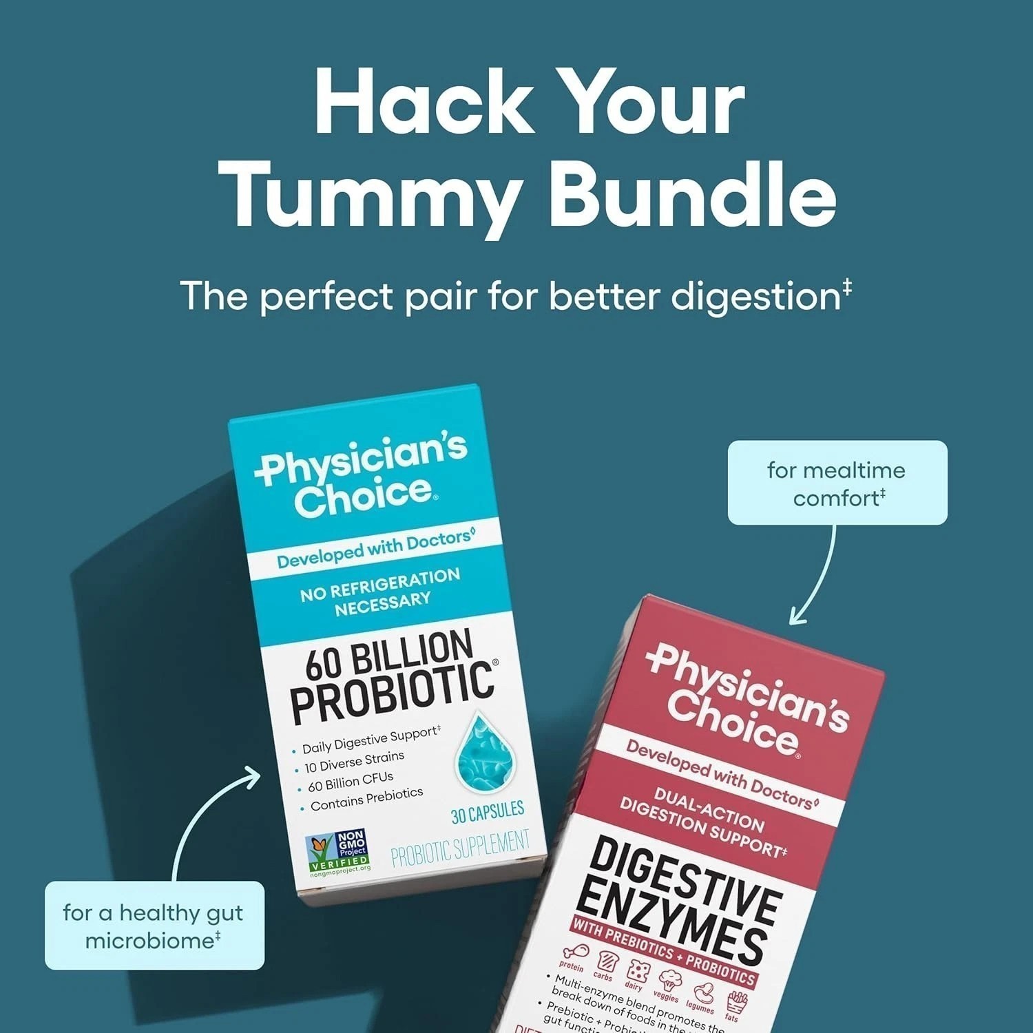 2 SETS–Physician’s Choice 60Billion Probiotic&Digestive Enzymes-DigestiveHealth