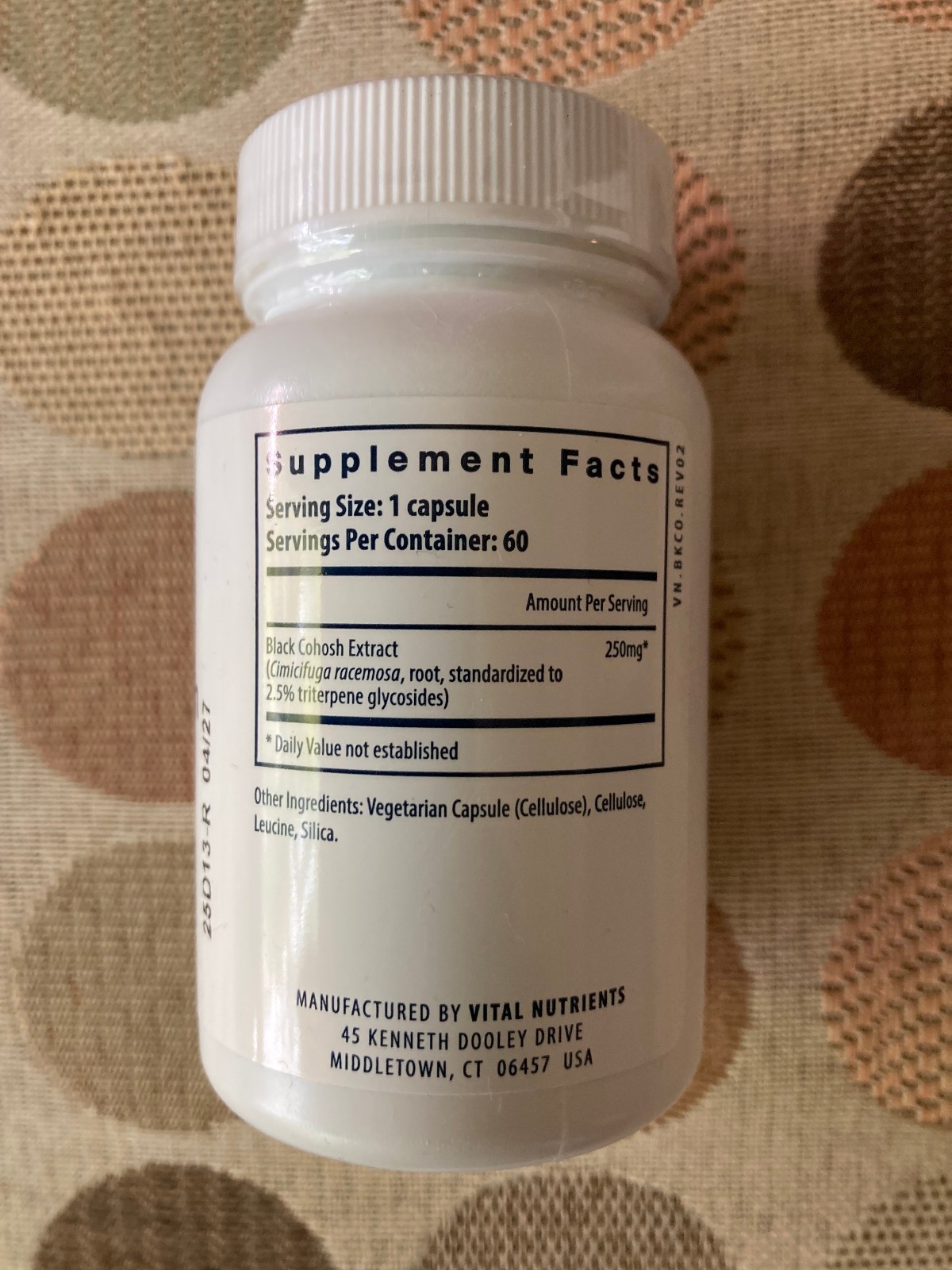 NEW Vital Nutrients Black Cohosh Extract 250mg 60 Vegan Capsules