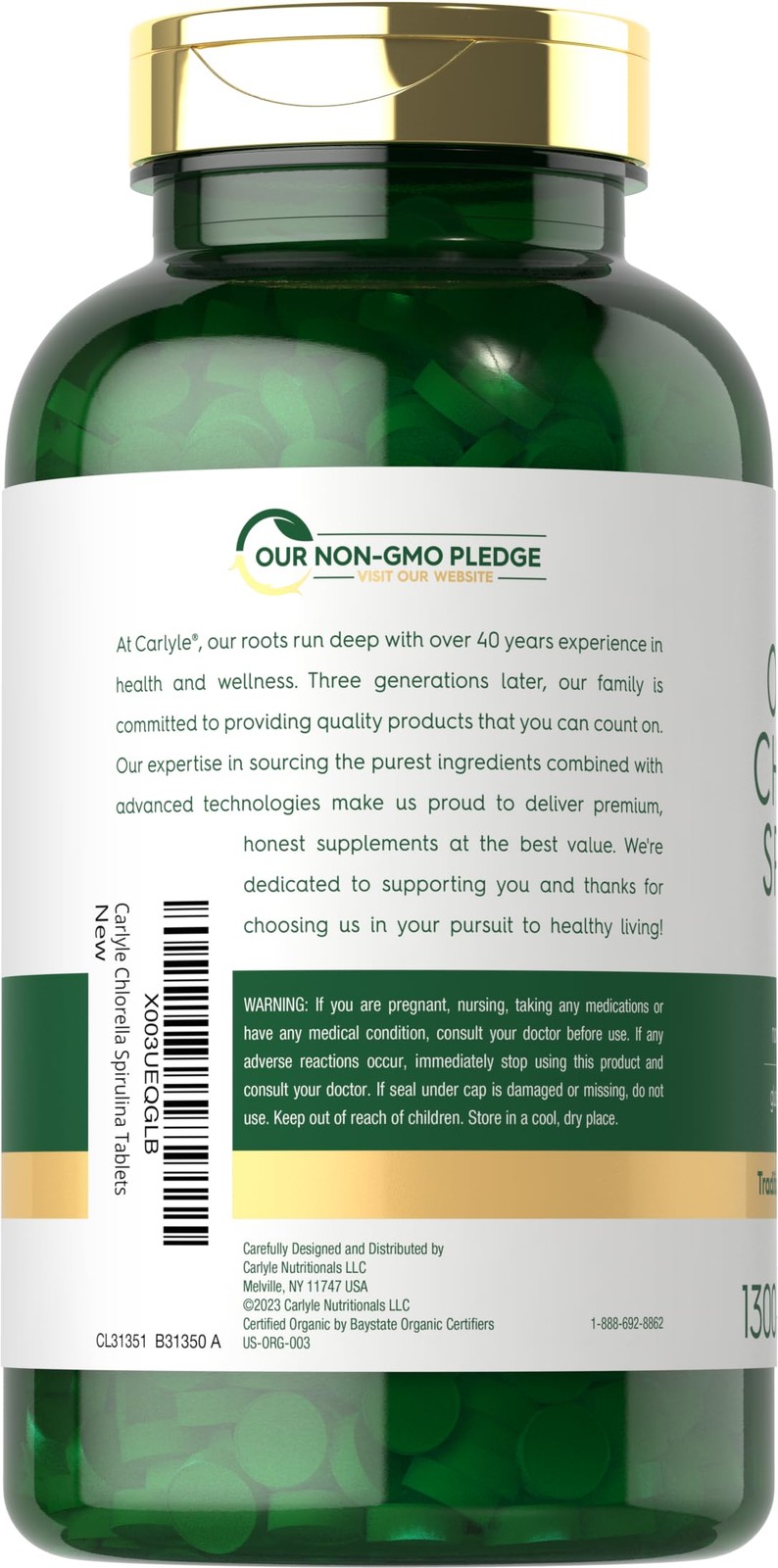 Carlyle Organic Chlorella Spirulina Tablets | 1300 1300 Count (Pack of 1)