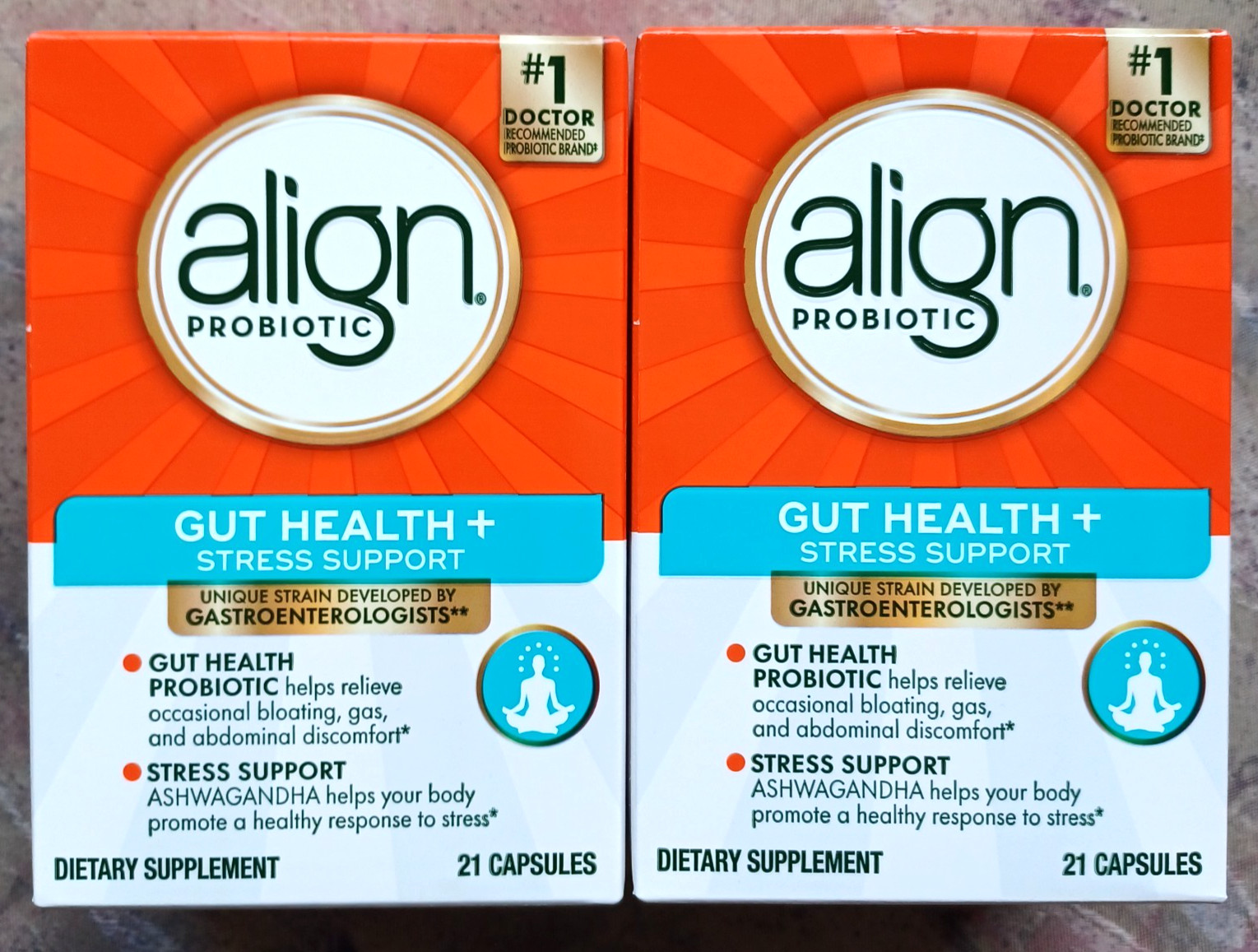 2 PACK Align Probiotic Gut Health + Stress Support 21 Capsules each Exp 04/2028
